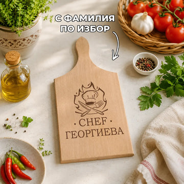 Гравирана дървена дъска „CHEF“ с име или фамилия по избор