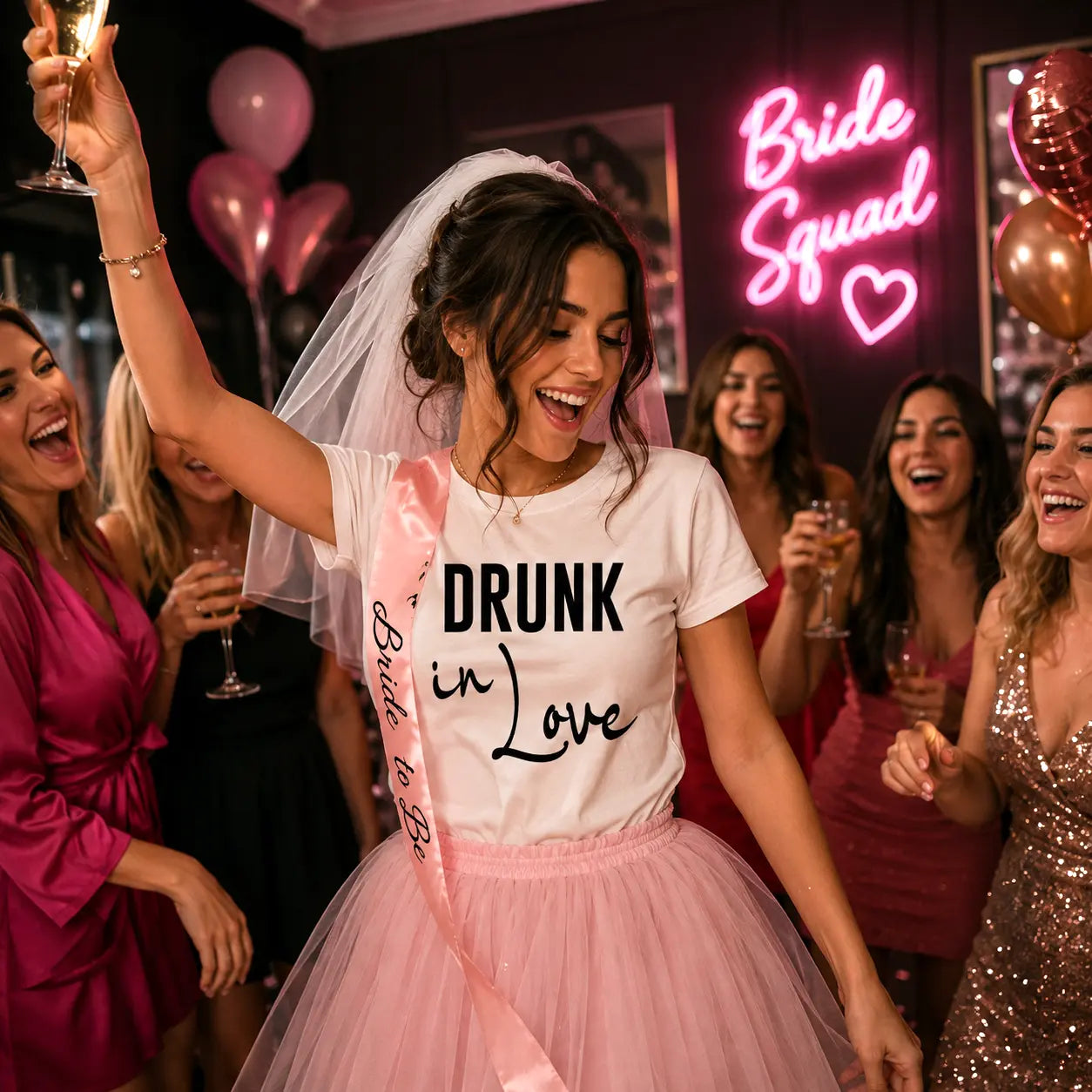 Тениска за моминско парти за булка с надпис "Drunk in love"