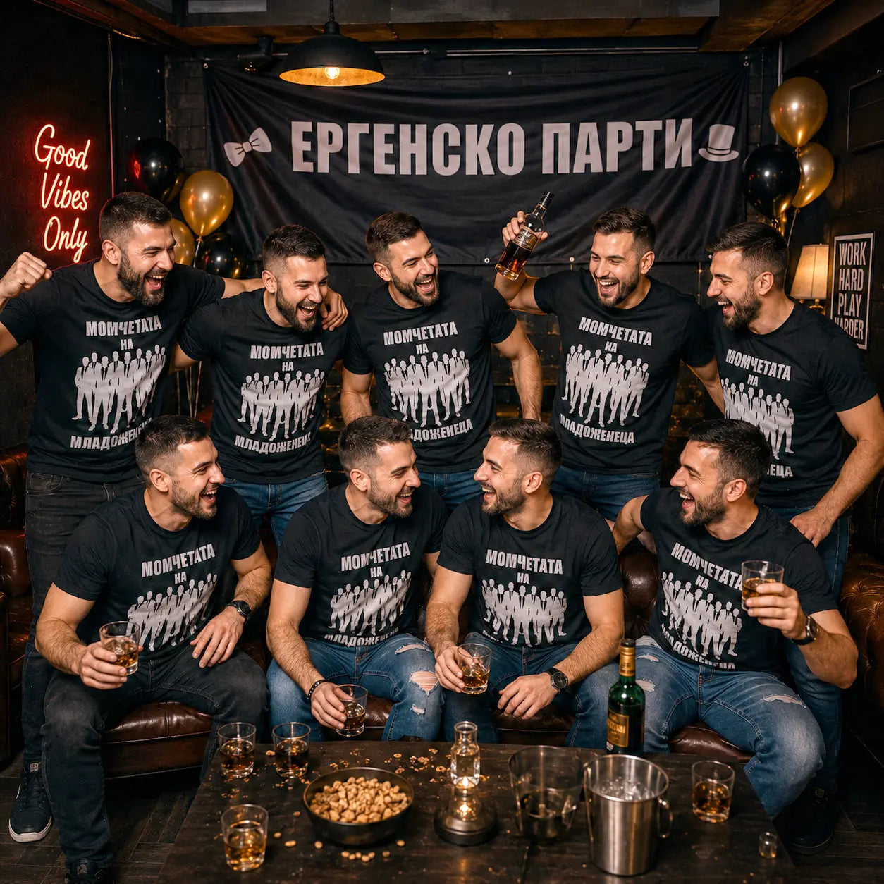 Тениски за ергенско парти с надпис момчетата на младоженеца