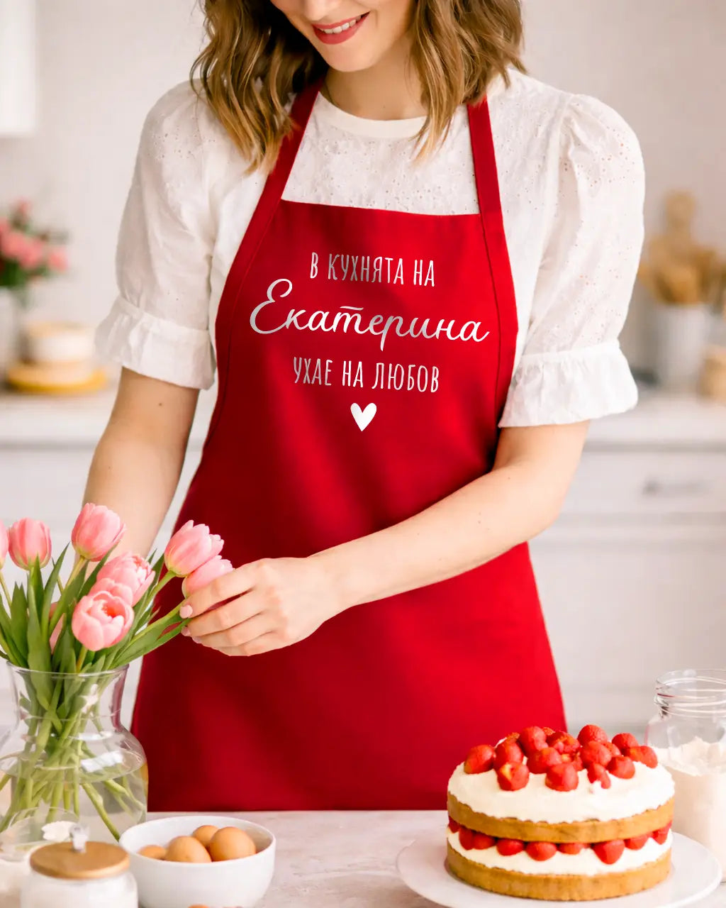 Персонализирана престилкa с име "В кухнята на {Име} ухае на любов!"
